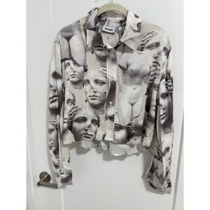 Weekday Statue Print Button-Up Shirt XS Art Graphic Blouse Y2K Top Blouse